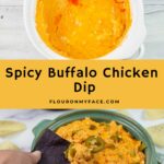 Easy slow cooker spicy buffalo chicken chip dip recipe.