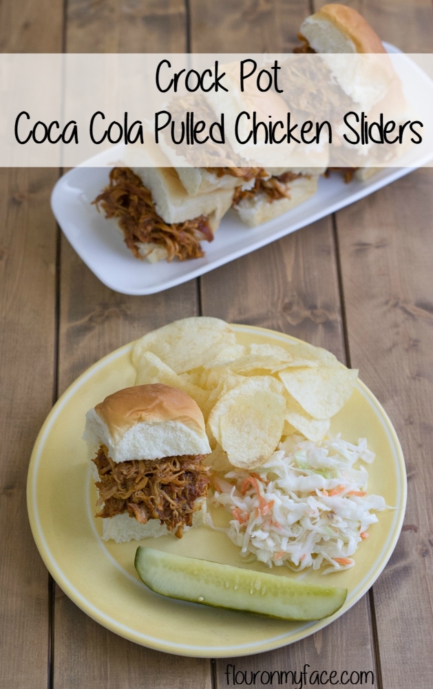 Crock Pot Coca Cola Pulled Chicken Sliders recipe via flouronmyface.com