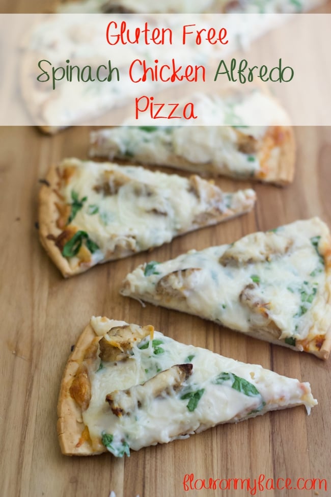 gluten free spinach chicken alfredo pizza #gfreepizzanight