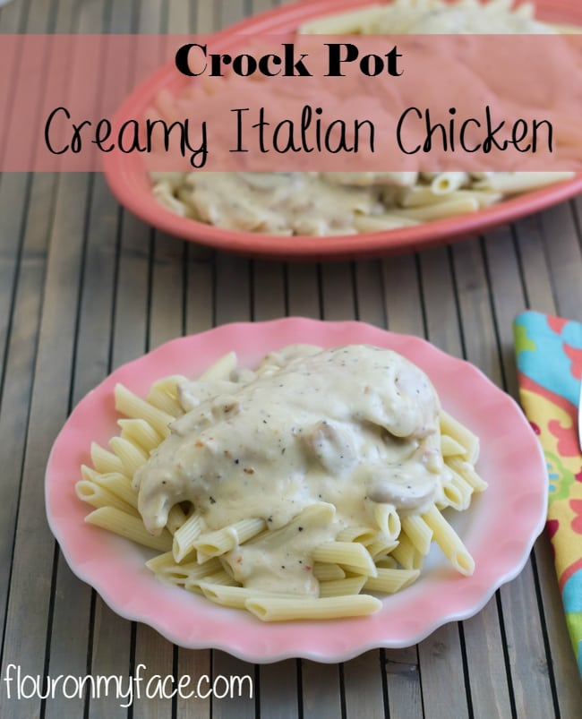 Crock Pot Creamy Italian Chicken Recipe via flouronmyface.com