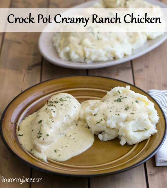 Crock Pot Creamy Ranch Chicken recipe via flouronmyface.com