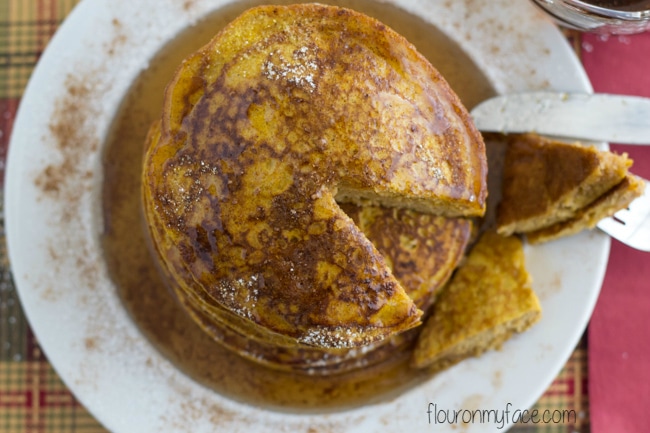 Pumpkin Spice Pancakes for breakfast via flouronmyface.com