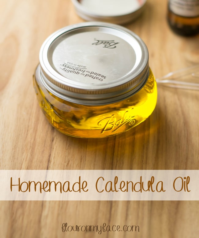 Make this Homemade Calendula Oil to use as a base oil for all your homemade herbal salves, lotions and lip balms via flouronmyface.com