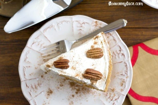 Why make your holiday dinner more complicated than it needs to be. Make this easy No-Bake Pumpkin Pie recipe in just minutes and your Thanksgiving Day dessert is covered. via flouronmyface.com