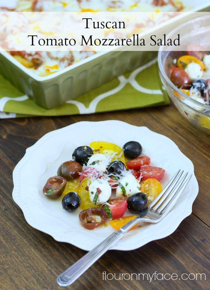 Tuscan Tomato Mozzarella Salad recipe via flouronmyface.com