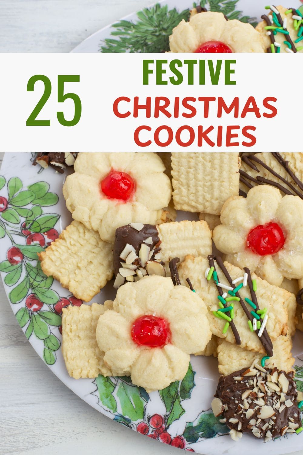 Large cookie platter filled with Christmas Cookies.