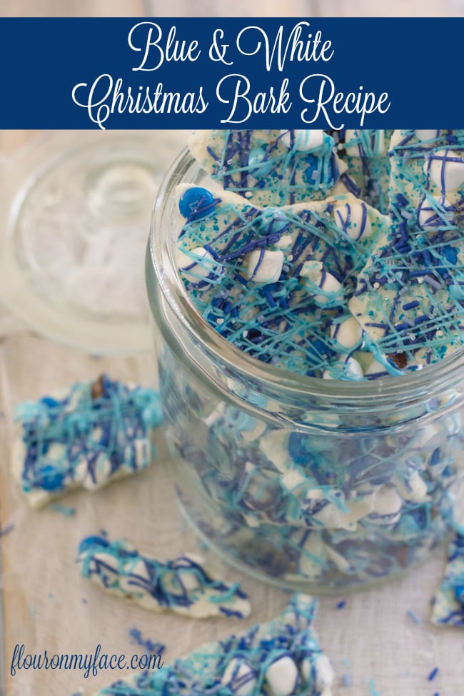 Blue and White Christmas Bark recipe #ChristmasWeek via flouronmyface.com