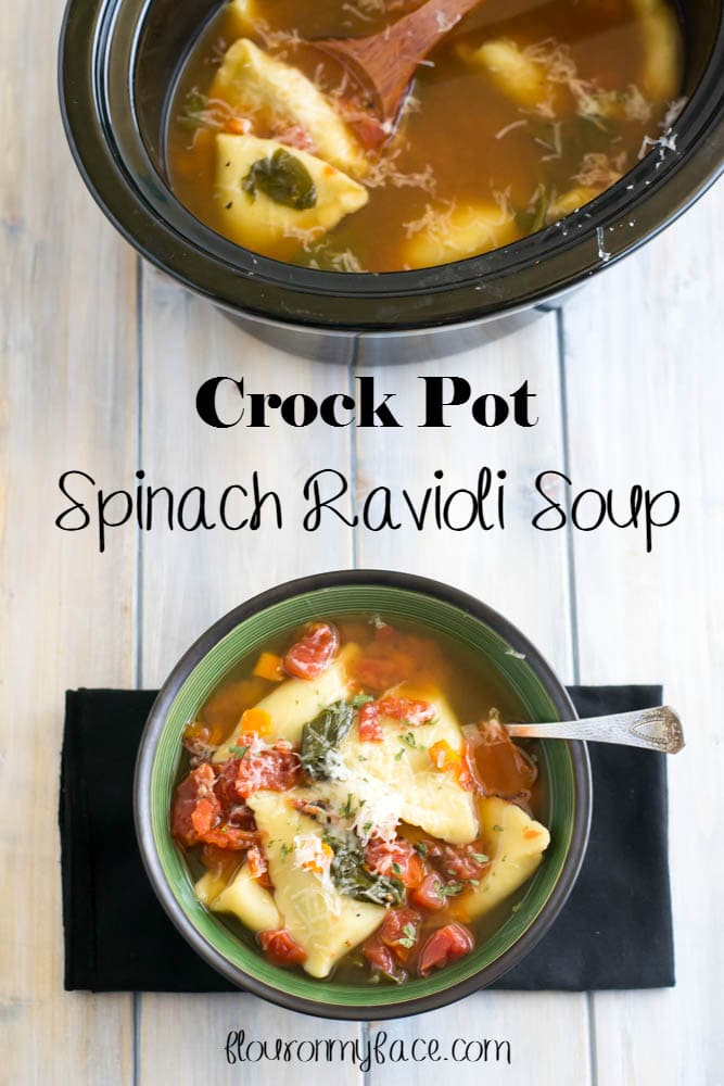 Crock Pot Spinach Ravioli SOup Recipe via flouronmyface.com