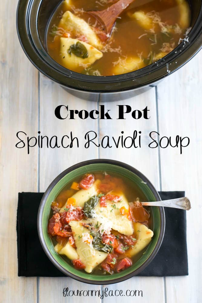 Crock Pot Spinach Ravioli Soup Recipe via flouronmyface.com