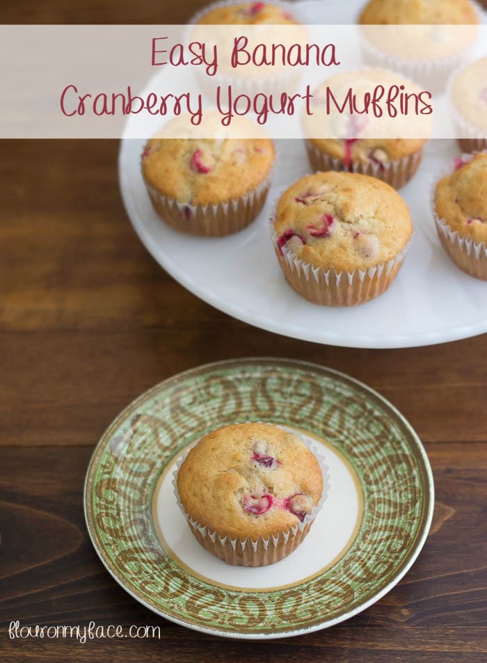 Easy Banana Cranberry Yogurt Muffin recipe via flouronmyface.com