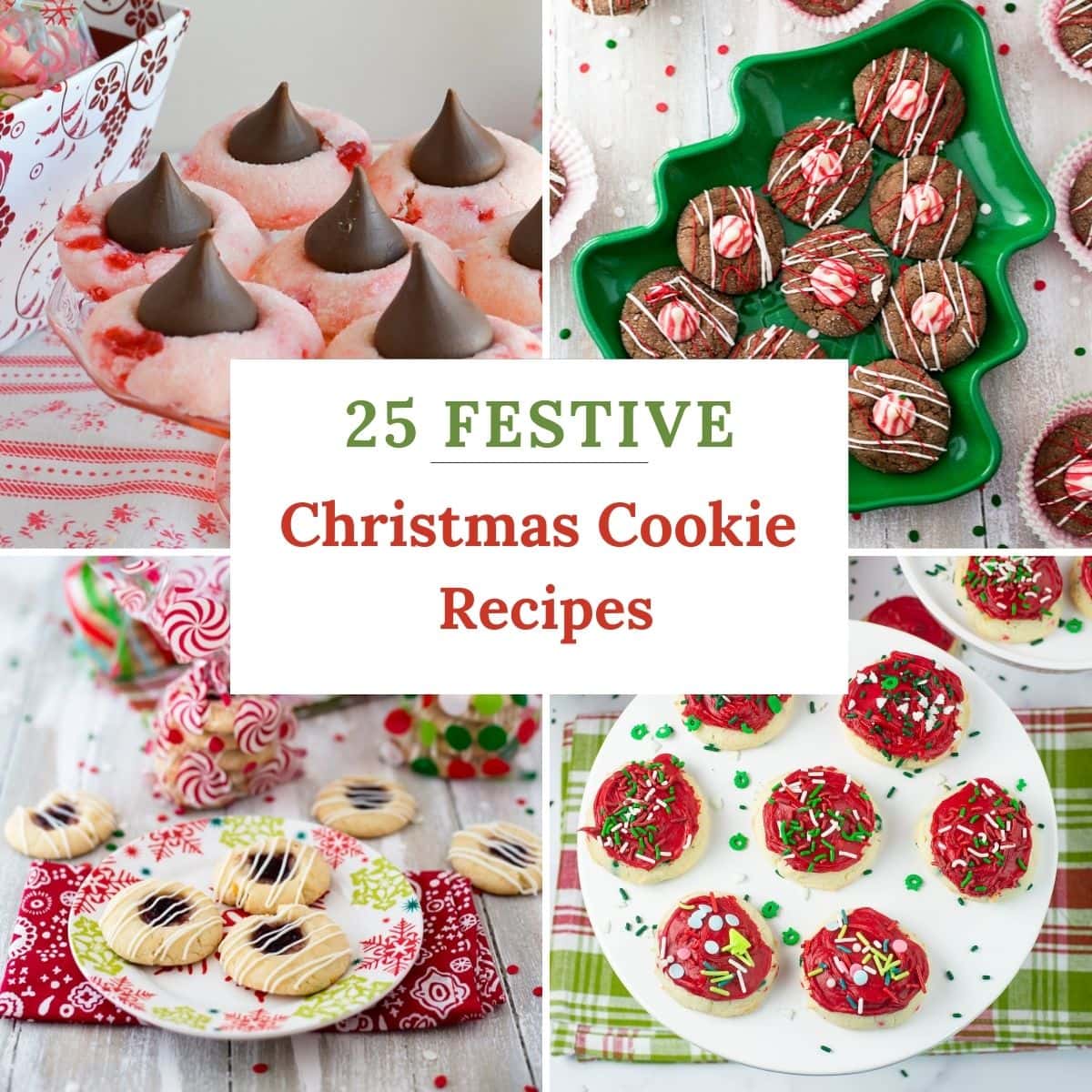 4 photo collage of festive Christmas cookie recipes.
