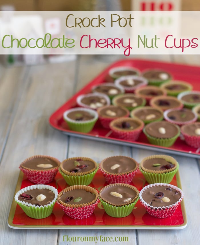 Holiday serving plate with individual servings of Crock Pot Chocolate Cherry Nut Cups