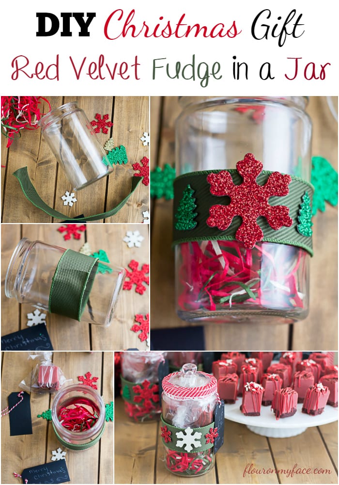 Wrap your homemade Christmas Fudge in these festive DIY Christmas Gift Jars via flouronmyface.com