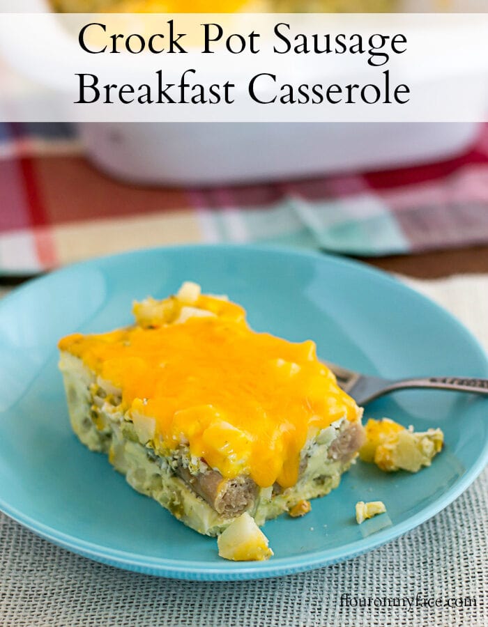 Easy Crock Pot Sausage Breakfast Casserole recipe made with chicken sausage links via flouronmyface.com