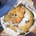 Rosemary Garlic No-Knead Bread Recipe baked in a dutch oven