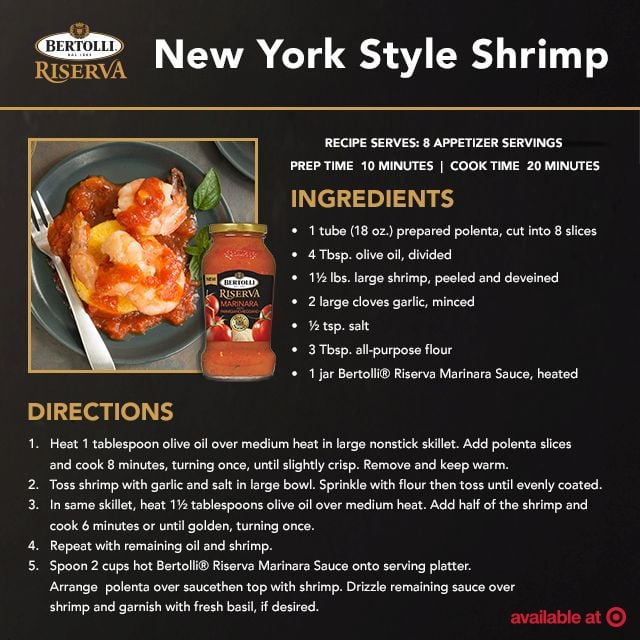 Bertolli New York Style Shrimp recipe from Target via flouronmyface.com
