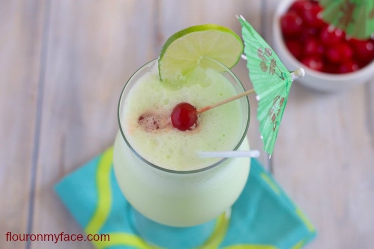 A Midori Colada is perfect for St. Patrick's Day or an afternoon by the pool. via flouronmyface.com