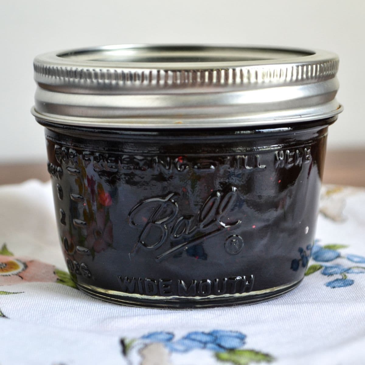 Blueberry Jam in a mason jar.