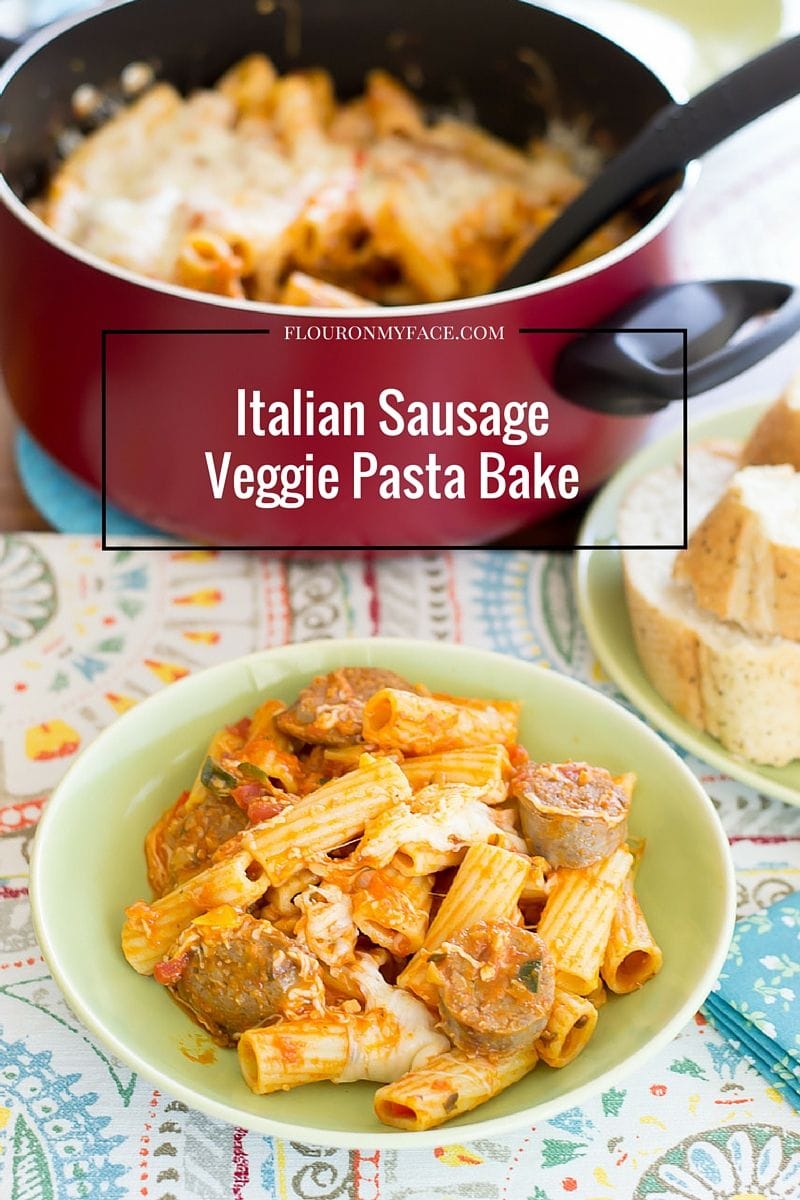 Italian Sausage Pasta Bake recipe is a one pot meal. via flouronmyface.com