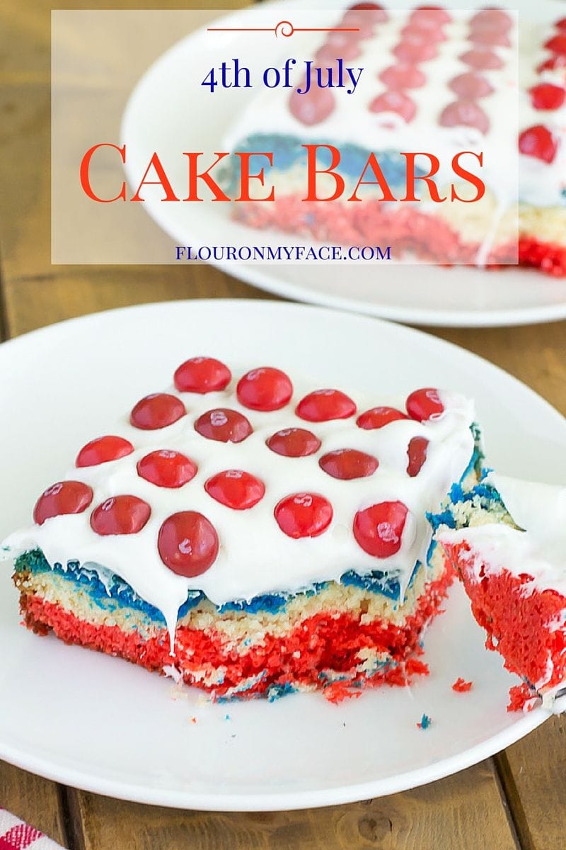 4th of July Flag Cake Bars recipe using Skittles candy to make the flag via flouronmyface.com
