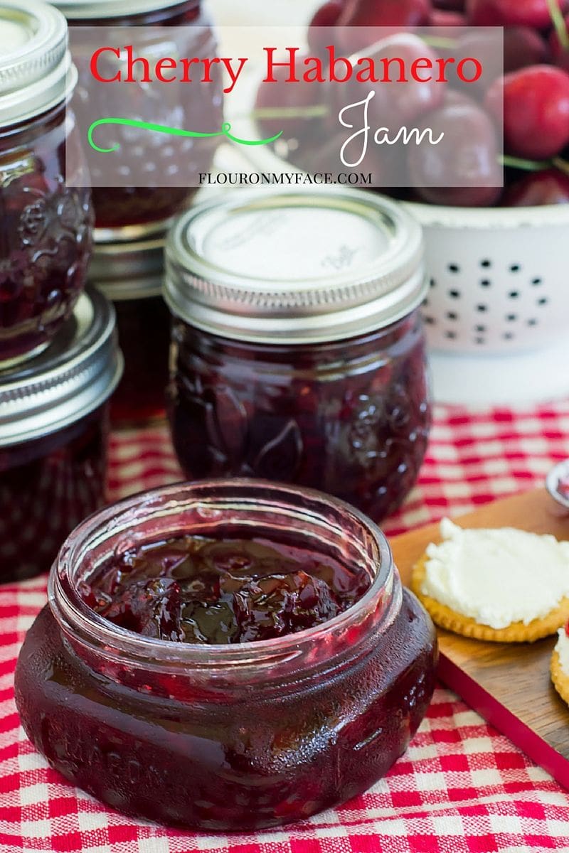 Pepperheads will love this easy homemade Cherry Habanero Jam recipe using fresh cherries and a habanero pepper. Make is mild or make it fiery hot to suit your own pepper jam tastes. Get the cherry canning recipe via flouronmyface.com