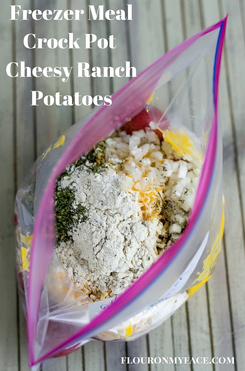 Freezer Meal Cheesy Ranch Potatoes via flouronmyface