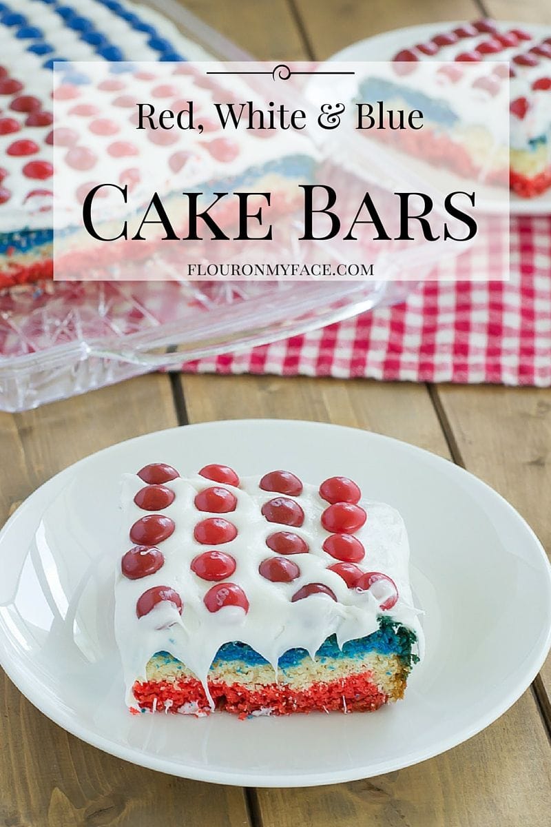 Red-White-Blue Cake Bars using Skittles and decorated like a Flag to celebrate the 4th of July via flouronmyface.com #ad 