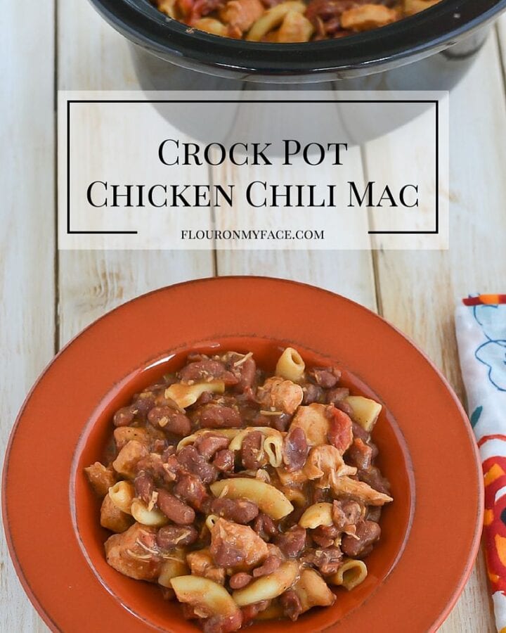 Crockpot recipe: Easy Crock Pot Chicken Chili Mac served in a bowl.