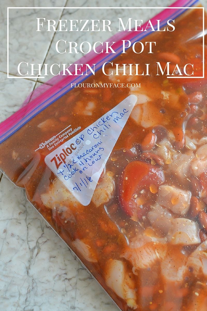Freezer Meals: Crock Pot Chicken Chili Mac recipe via flouronmyface.com
