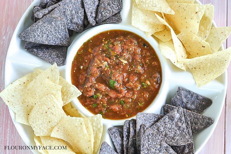 Homemade tortilla chips with guacamole & charred tomato salsa recipe