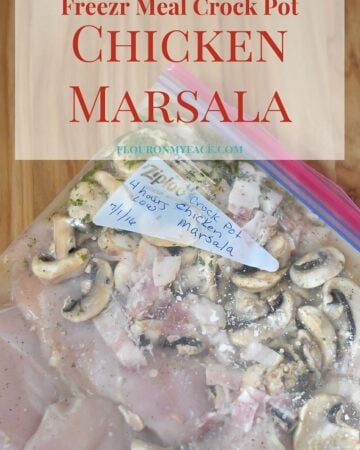 Crock Pot Chicken Marsala ingredients in a freezer bag.