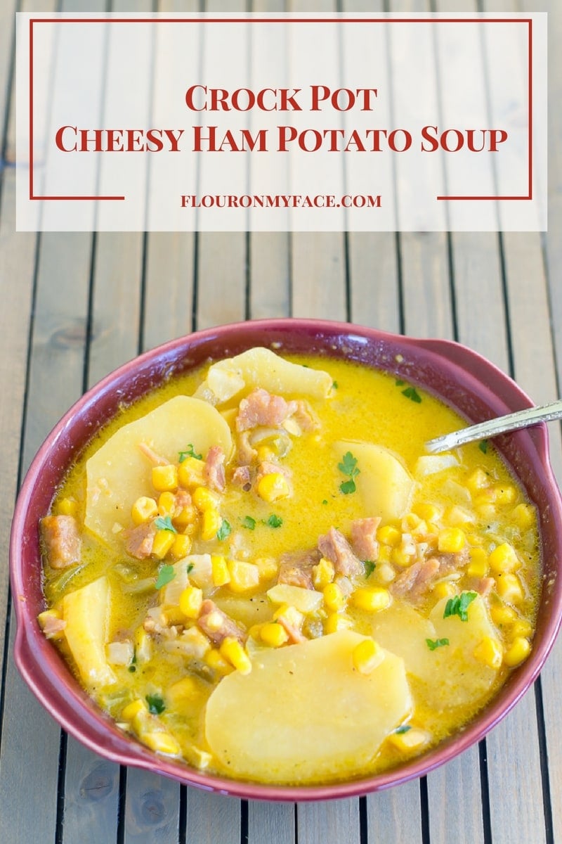 Crock Pot Cheesy Ham Potato recipe is a great soup recipe that uses up left over holiday ham via flouronmyface.com