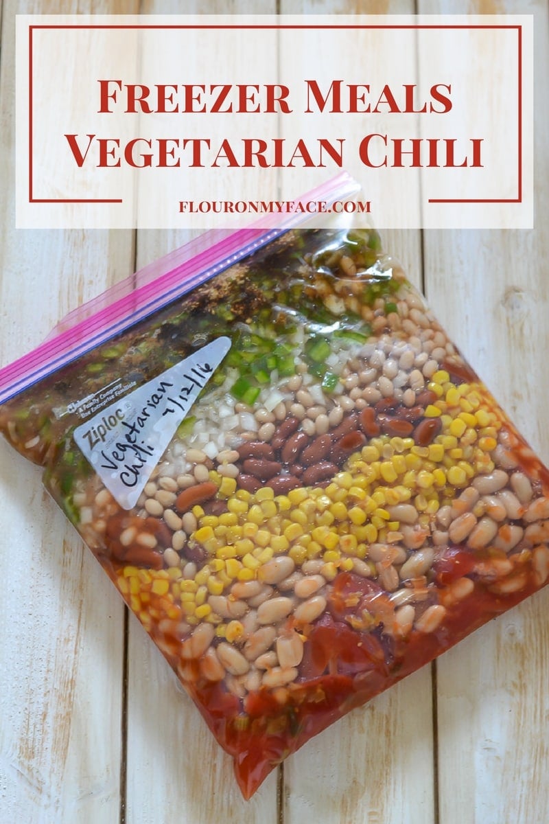 Freezer Meal Vegetarian Chili Recipe in a zip lock bag