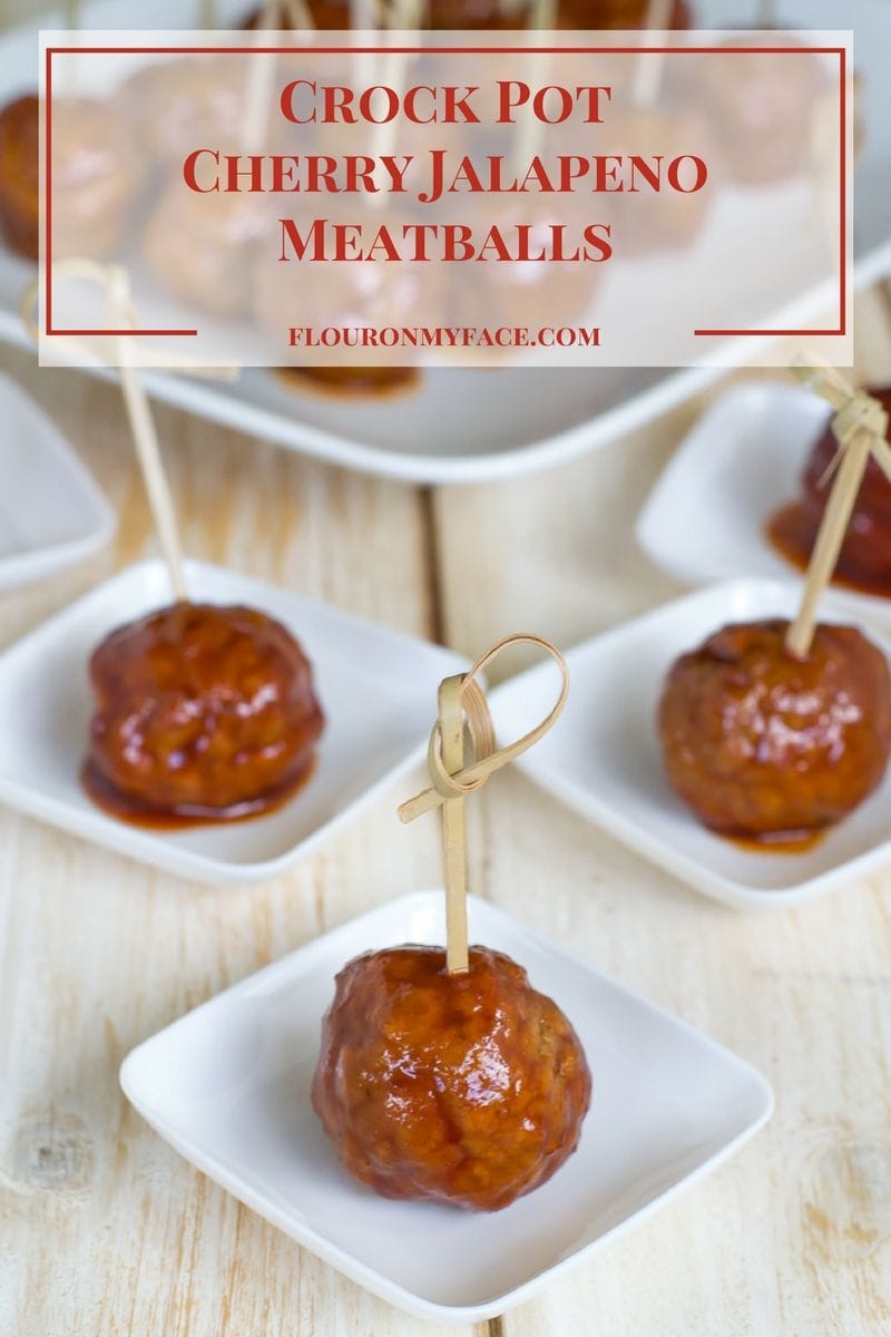 Easy Crock Pot Slow Cooker Cherry Jalapeno Meatballs is an easy holiday appetizer recipe when you need to serve finger food to your holiday guests via flouronmyface.com