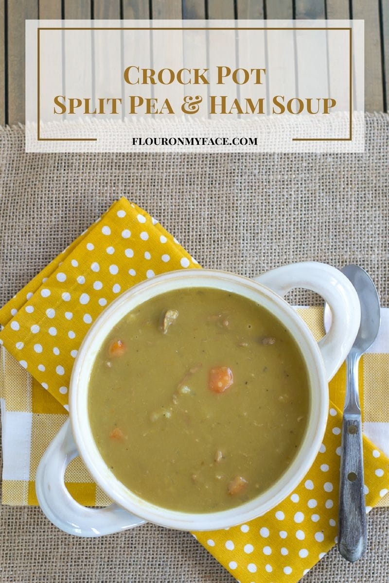 Crock Pot Split Pea Ham Soup brings back fond memories of holidays when I was a child. Get the recipe via flouronmyface.com