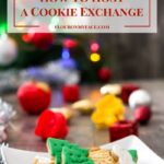 Christmas cookies on plates with Christmas tree in the background.