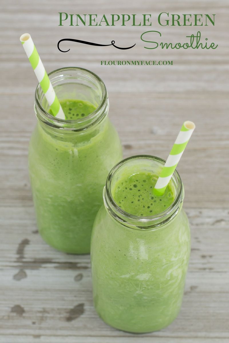 Pineapple Green Smoothie recipe made with spinach via flouronmyface.com