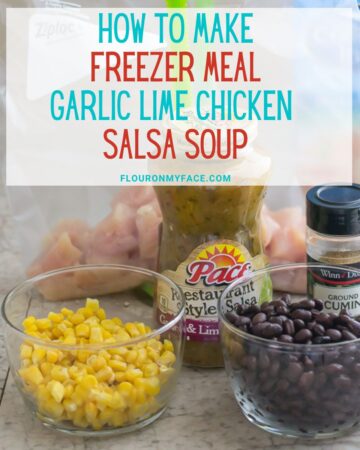 Freezer meal Crock Pot Garlic Lime Chicken Salsa Soup ingredients.