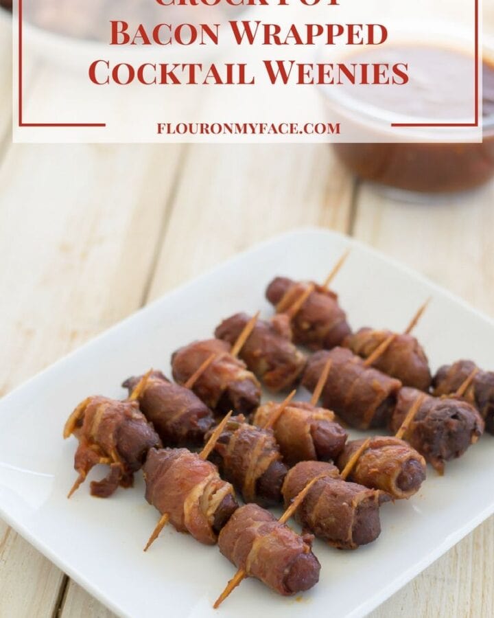 Crock Pot Bacon Wrapped Cocktail Weenies recipe via flouronmyface.com #crockpotrecipes