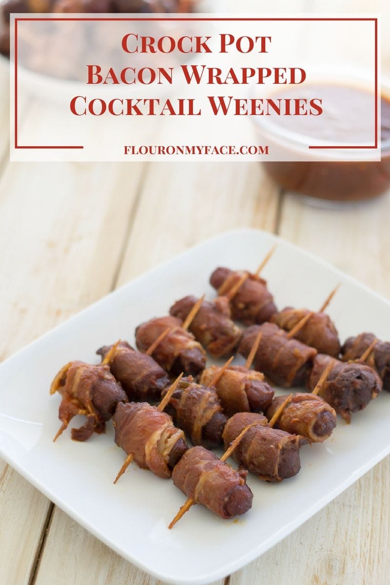 Crock Pot Bacon Wrapped Cocktail Weenies recipe via flouronmyface.com #crockpotrecipes