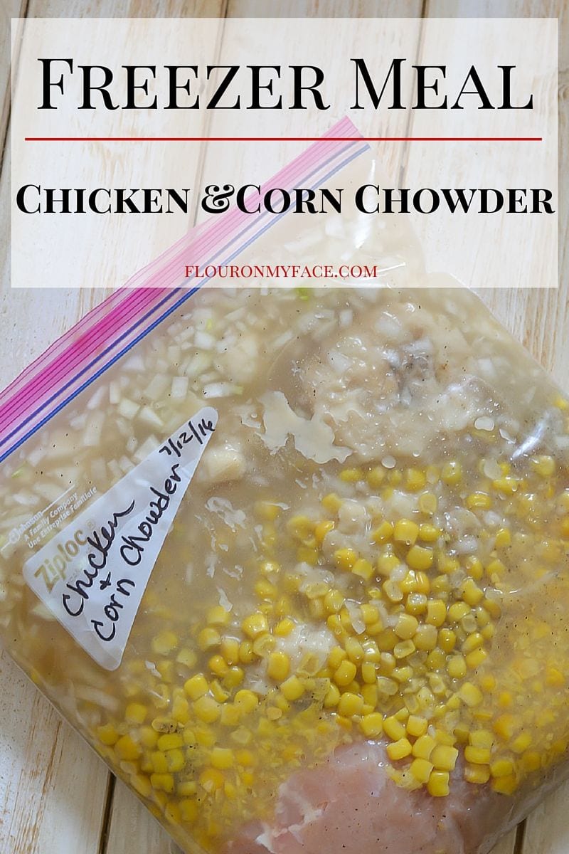 Freezer Meal Crock Pot Chicken Corn Chowder recipe via flouronmyface.com