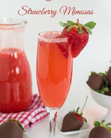 Fresh Strawberry Mimosas recipe is the perfect way to surprise your sweetheart on Valentines Day. Serve him or her a tray with chocolate covered strawberries and this Strawberry Mimosas recipe for breakfast or brunch
