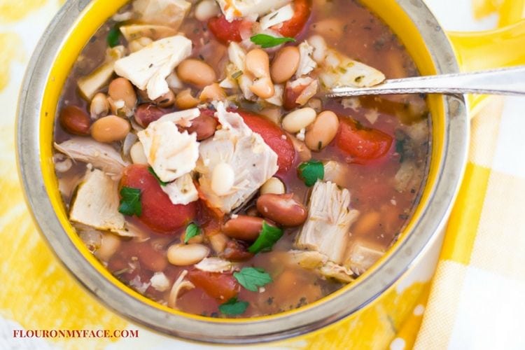 Crock Pot Turkey and Bean soup recipe via flouronmyface.com