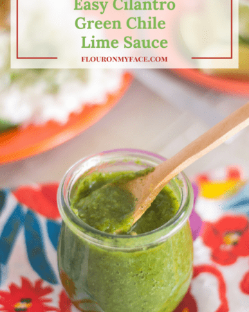 Cilantro Green Chile Lime Sauce in a small glass jar.