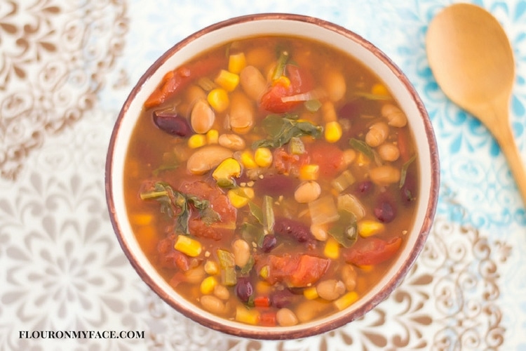 Crock Pot Slow Cooker Vegetarian Soup recipe via flouronmyface.com 