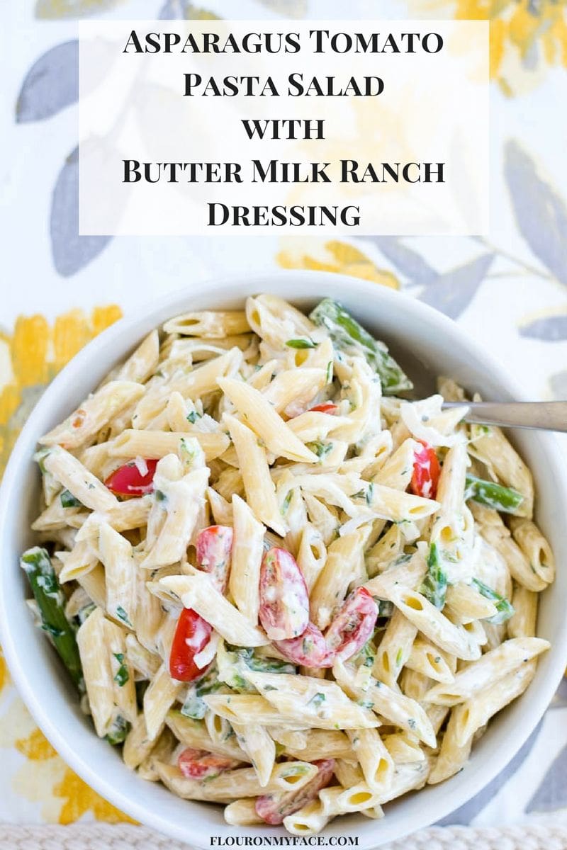 Asparagus Tomato Pasta Salad with Buttermilk Ranch Dressing recipe via flouronmyface