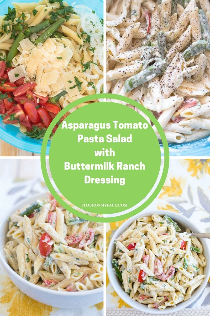 Asparagus Tomato Pasta Salad recipe with homemade Buttermilk Ranch Dressing