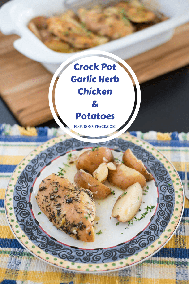 Crock Pot Garlic Herb Chicken recipe via flouronmyface.com