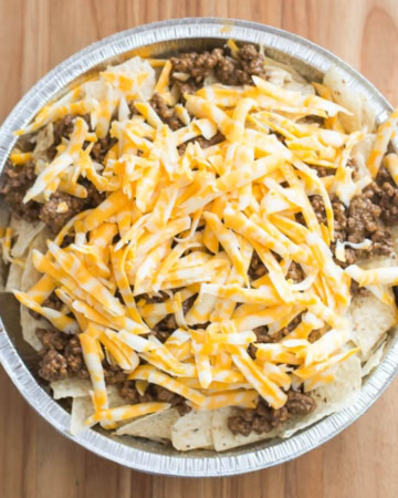 Lawnmower Taco Casserole in pan forthe freezer.
