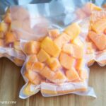 Freezer bag proportioned fresh papaya to freeze